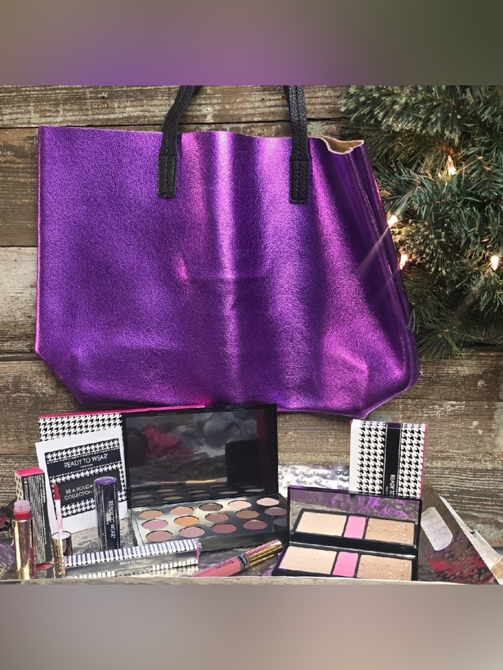 Purple Metallic Makeup Gift Set Tote Bag Bundle